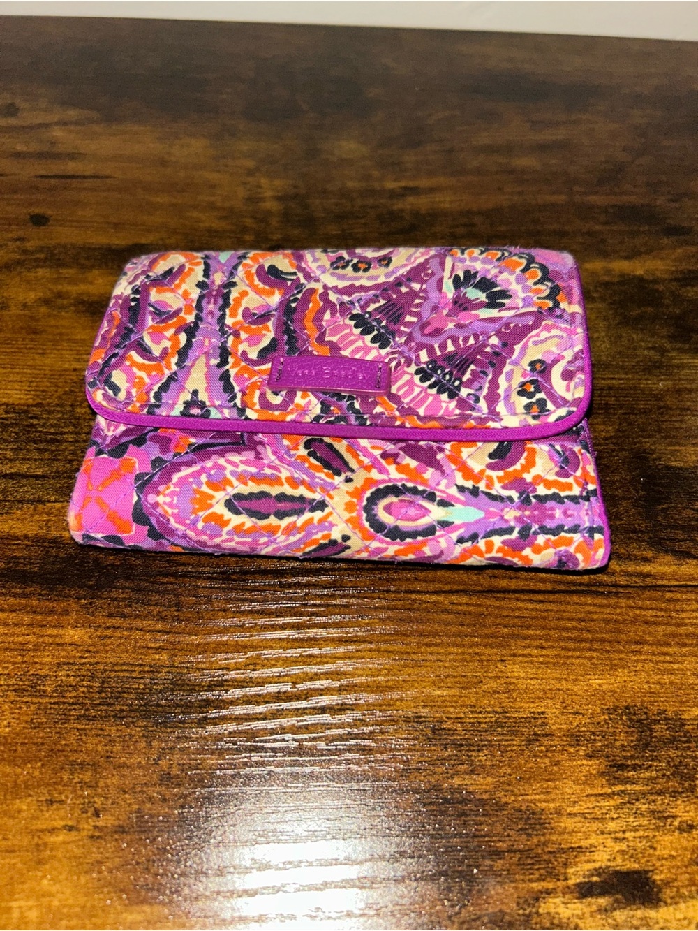 Vera Bradley Quilted Fold RFID Wallet in Purple Paisley Pattern
